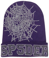 Sp5der Rhinestone Beanie Purple