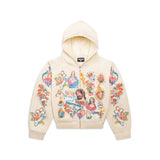 "Risen King" Cropped Zip Up (Cream)