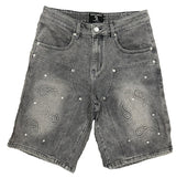 Mixed Emotion Paisley Denim Grey Shorts