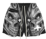Vertabrae Skull Storm Distressed Shorts Black