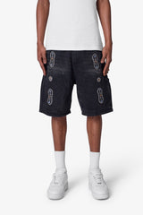 Mnml Western Jewel Denim Shorts Washed Black